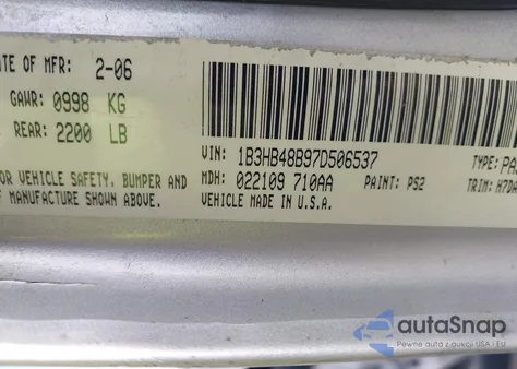 2007 Dodge Caliber Sxt z USA, uszkodzony, nr VIN 1B3HB48B97D506537